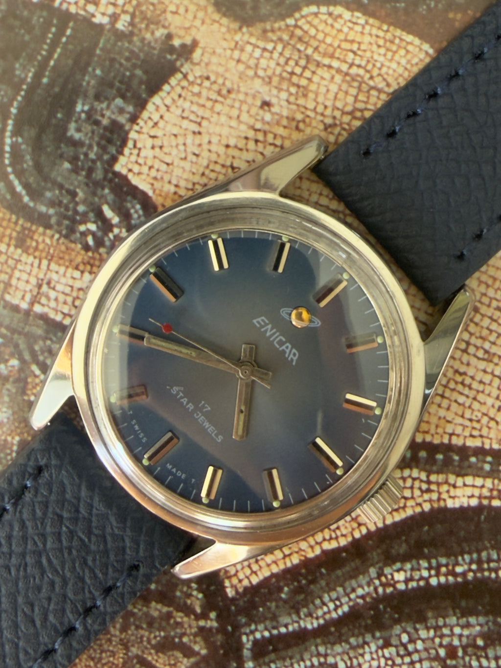 Enicar Ocean Pearl 160-54-02 | Blue Sunburst Dial | Manual Wind | Swiss Vintage