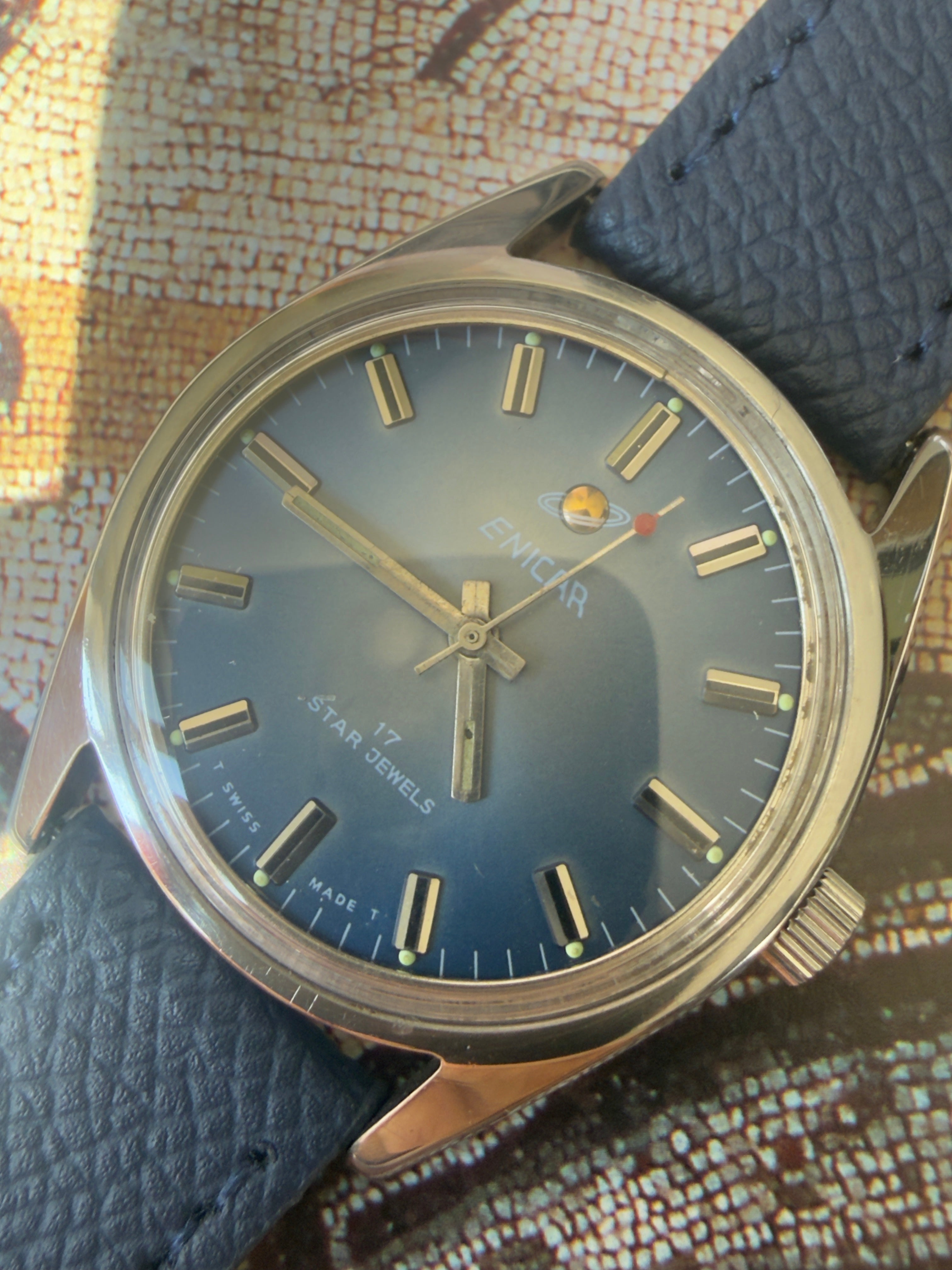 Enicar Ocean Pearl 160-54-02 | Blue Sunburst Dial | Manual Wind | Swiss Vintage